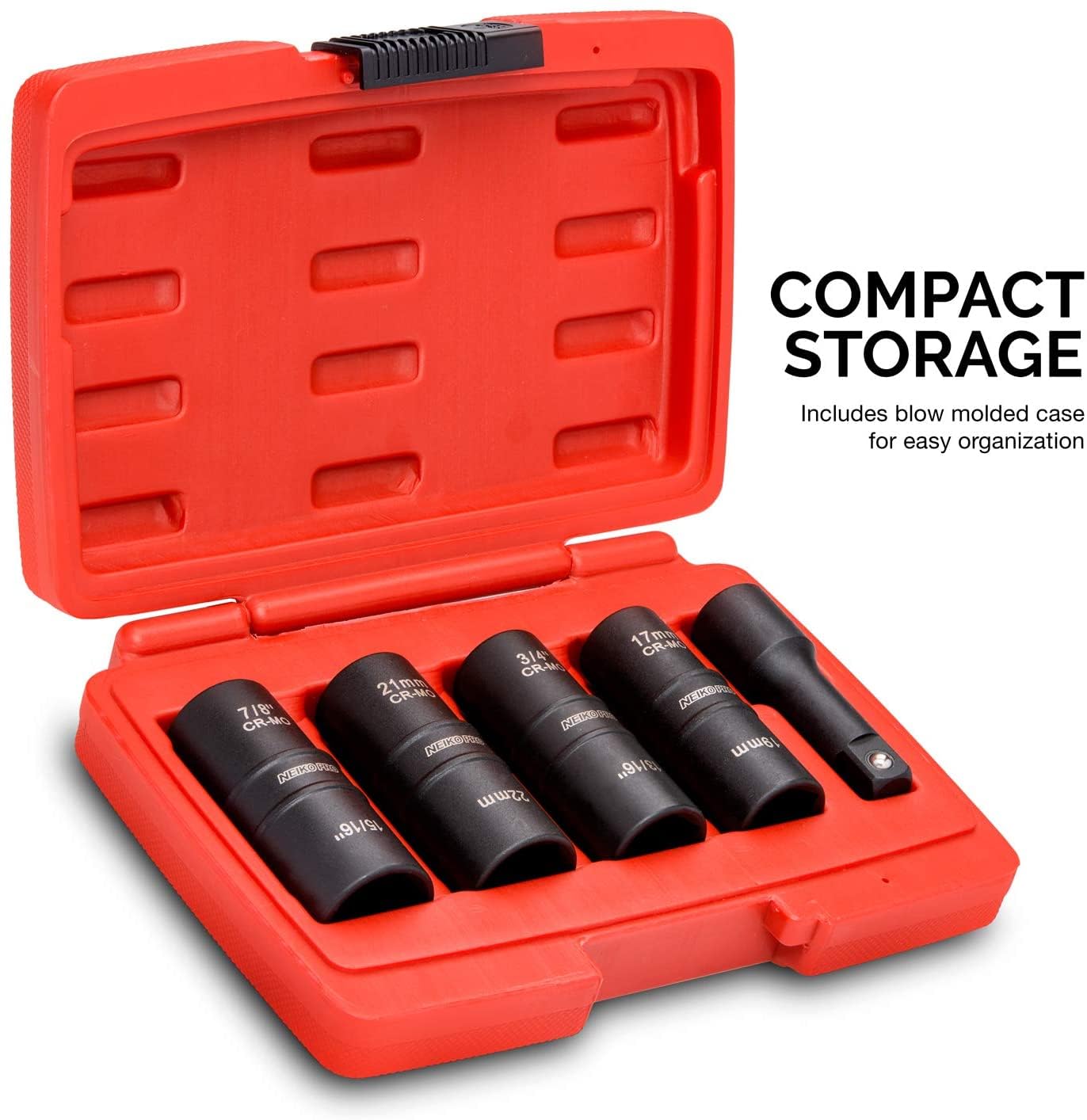NEIKO 02282B 1/2-Inch-Drive Impact Socket Set, Flip Socket Set